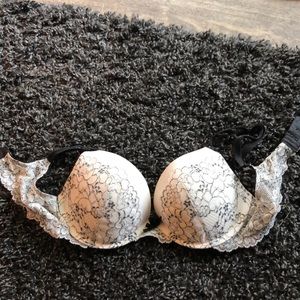 White with black lace VS bra